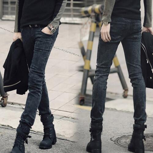 New 2020 Fashion Korean mens snowflake grey jeans pencil pants mens slim feet pants mens pants tights teenagers denim jeans