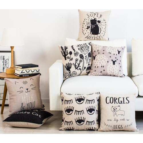 New Black White Letter Printed Pillow Case Sheep and Cat Decorative Sofa Car Chair Home Decor Cushion Cover Almofadas Cojines