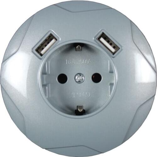 New USB Wall Socket for phone charge Free shipping Double USB Port 5V 2A Usb electrique outlet usb murale Grey color C1-01H