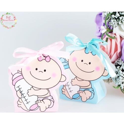 12pcs/set Baby Girl And Boy Paper Gift Box Party Baby Shower Candy Box Baby Feeding Bottle Birthday Party Decorations Kids