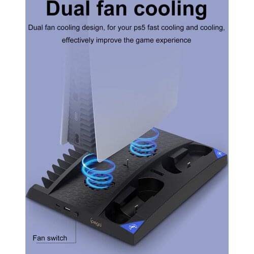 Base For Ps5 De/uhd Vertical Stand With Cooling Fan Charging Dock Earphone Holder Station Game Rack Multi-functional Stands #g3