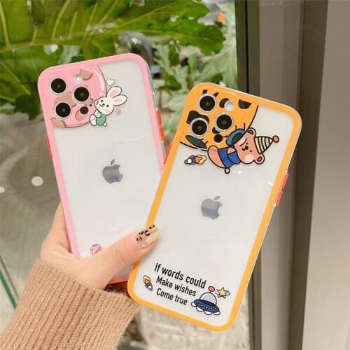 Cute rabbit chick Bear Phone Case For iphone11 pro max 7 8 Plus Xs Xr Max 12 mini Transparent Silicone cover funda