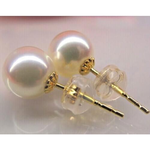Gorgeous a pair 8-9mm Japanese AKoya round white pearl stud earring