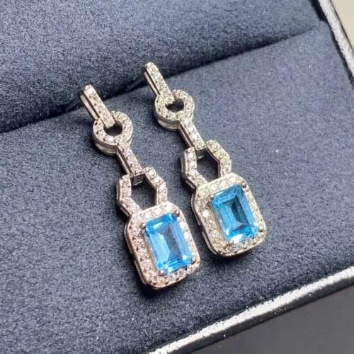 CoLife Jewelry Vintage Silver Drop Earrings for Party 4*6mm Natura Emerald Cut Topaz Eardrop 925 Silver Topaz Jewelry Girl Gift