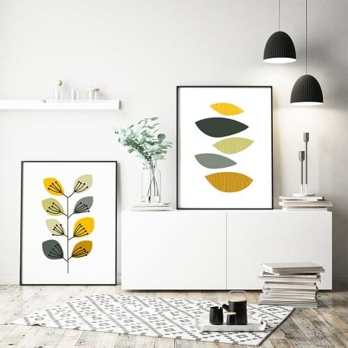 Scandinavian Wall Art Prints Minimalist Print Plants Poster Green Leaves Picture Modern Wall Painting for Living Room Home Decor