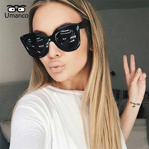 Umanco Vintage Plastic Strong Shades Cat Eye Sunglasses Women Oversized Frame Black Mirror Eyewear Driving Goggles Fashion Gifts