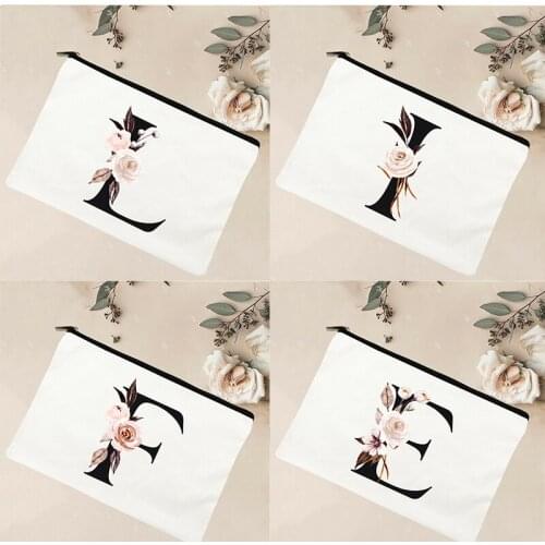 Rose Alphabet Print Makeup Bags Women Cosmetic Cases Travel Toiletries Organizer Female Make Up Storage Pouch Student Pencil Bag