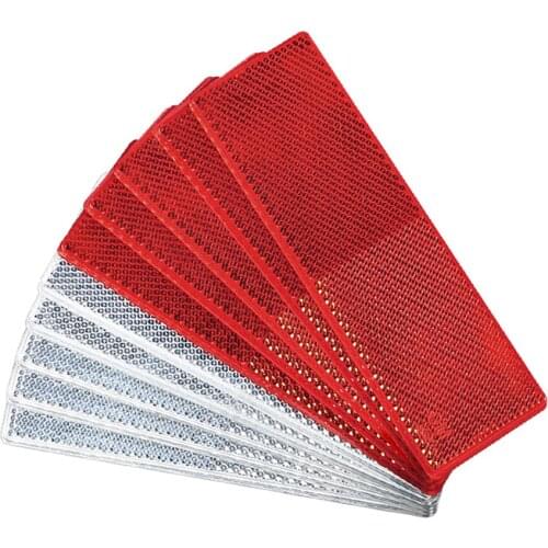 5 Pcs Red/White Reflective Warning Plate Stickers Truck Car Motorcycle Adhesive Rectangle Plastic Reflector Safety Sign