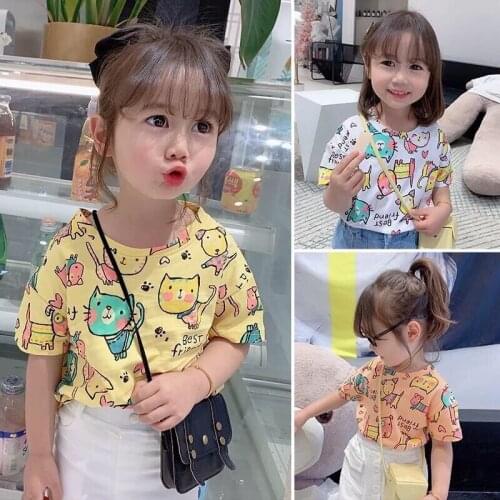 Baby Girl Tops T Shirt Summer 100% Cotton Short Sleeve Animal Toddler Tees Children Clothing Cat Casual Wear