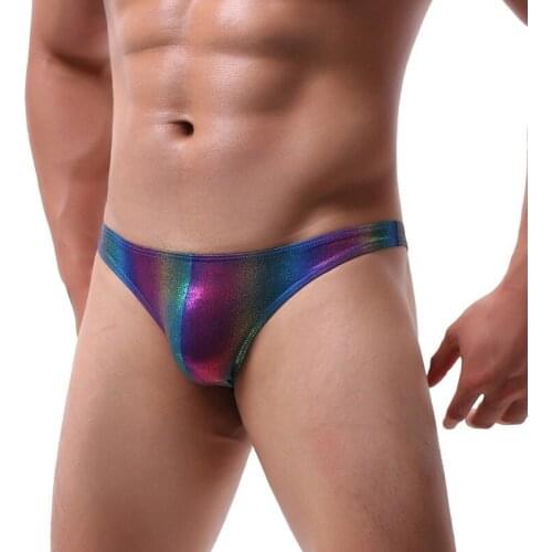 Mens Briefs Striped Shiny Underwear Man Cueca Masculina U-convex Pouch Male Panties T-back Briefs Gay Bikini Clubwear Ropa XL