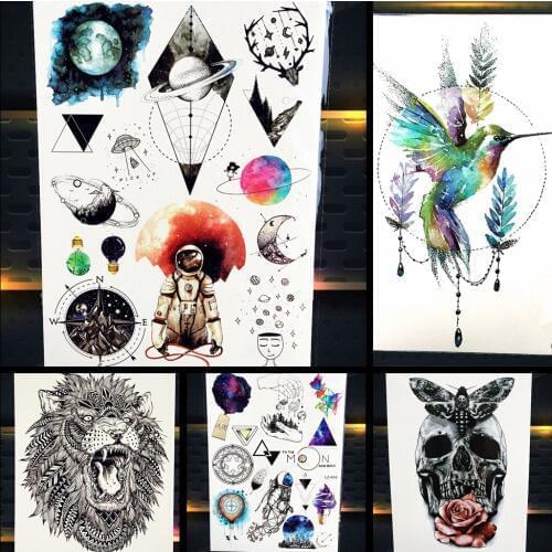 New Galaxy Planets Spaceman Temporary Tattoo Sticker Water Trasnfer Fake Geometric Stars Moon Body Arm Art Flash Tattoo Stickers