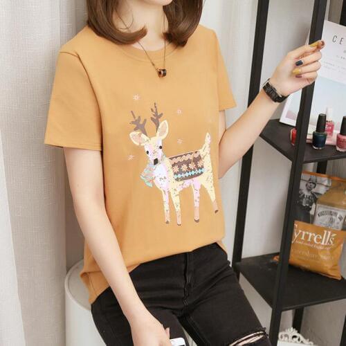 Yanqinghuan 2019 Summer New Korean Version Of Harajuku Sweet Cute Cartoon Animal Letter Tees Short-sleeved Tops Womens T-shirt