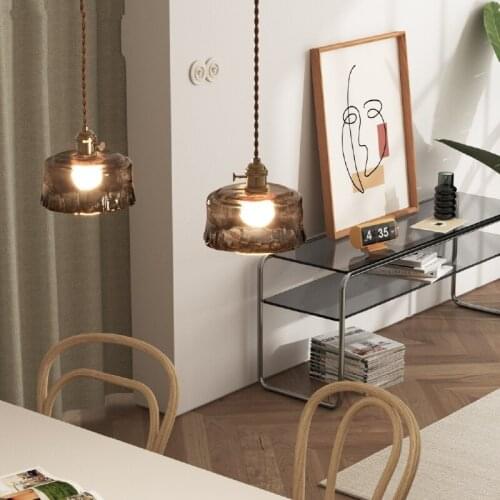 Japanese Retro Luxury Restaurant Brass Glass Pendant Lights Led E27 Minimalist Hanging Lamp Homestay Bar Bedroom Bedside Study