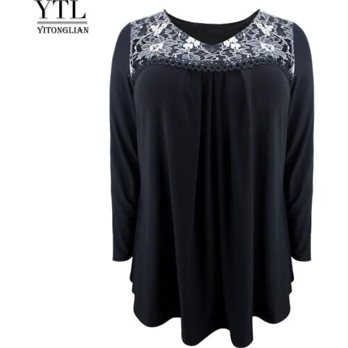 YTL Vintage Blouses Women Plus Size Autumn Winter Long Sleeve Floral Lace V Neck Tunic Top Flare Shirt 5XL 6XL 8XL H136