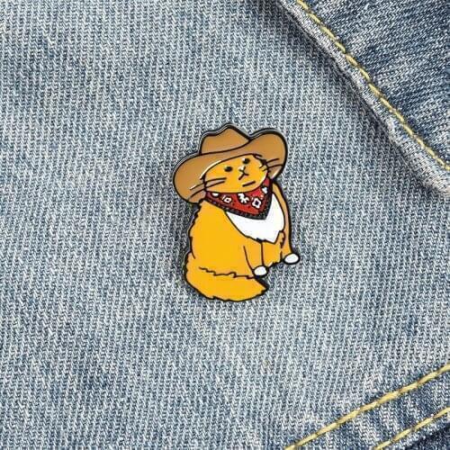 Cowboy Cats Enamel Pin Custom Funny Animal Hat Brooches Shirt Lapel Bag Cute Badge Cartoon Kitten Jewelry Gift for Friends