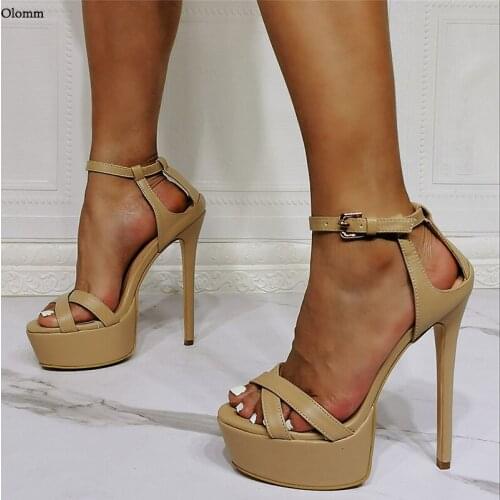 Olomm Women Platform Ankle Strap Sandals Sexy Stiletto Heel Open Toe Gorgeous 10 Colors Party Shoes Women US Plus Size 5-20