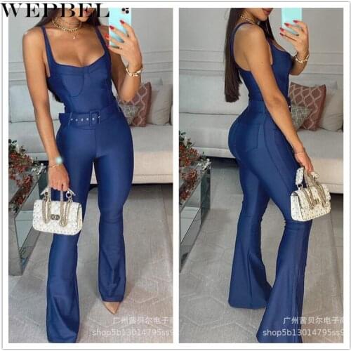 WEPBEL Women Sexy Strap Jumpsuit Ladies Elegant Sleeveless Halter Skinny Flare Pants Overalls