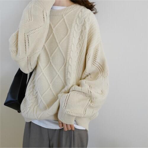 Womens sweater 2020 autumn and winter O-neck thickened womens cardigan loose womens chic womens loose womens pullover