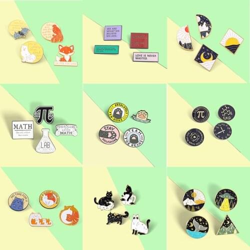 Value Sets Enamel Pins 9Kinds Kitties Scientific Notation Cartoon Cute Brooches Backpack Accessories for Women Men Jewelry