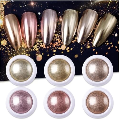 0.3g/box Nail Mirror Powder Chrome Glitter Pigment Dust Rose Gold Metal Effect Flakes UV Gel Polish Manicure Art Decorations