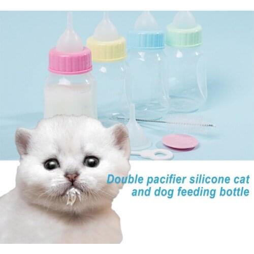 1 Set Easy-using Newborn Dogs Cats Drinking Bottle Brush Set Effortless Dogs Feeding Bottle Transparent for Newborn Pet