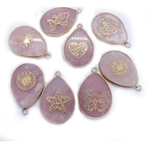 1pcs Water Drop Shape Charms Jewelry Making DIY Necklace Accessories Fine Design Gift Pendant Natural Stone Pink Crystal Pendant