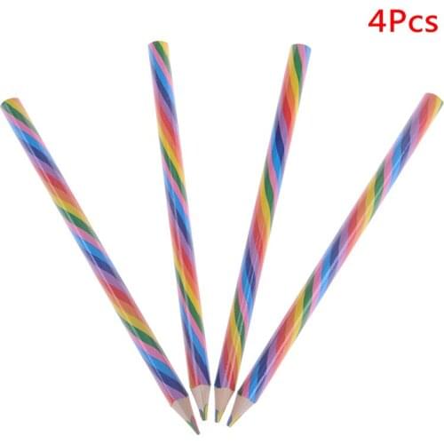 4pcs Cute Simple Creative Rainbow Wooden Pencil For Kid Painting Learning Award