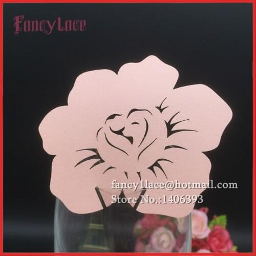 50PCS Hot sale Laser Cut Lily Flower Wedding Decorations, Birthday party Place Name Cards, Wine Glasses Card Event Party Decor