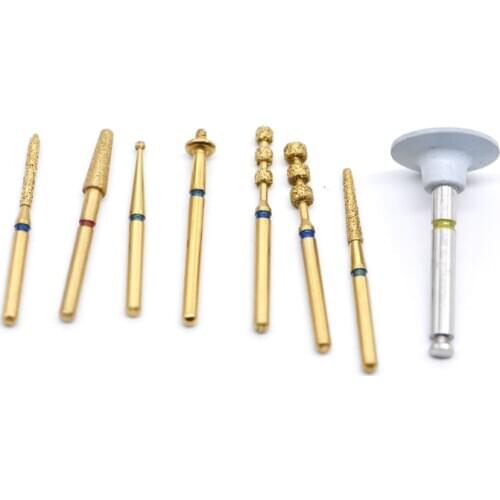 7pcs+1 white block Natural Corundum Three Layer Plating Dental Diamond High Speed FG Bur Drill for Porcelain Laminate Veneers