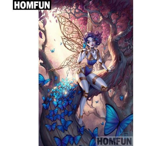 HOMFUN Full Square/Round Drill 5D DIY Diamond Painting "butterfly fairy" Embroidery Cross Stitch 5D Home Decor Gift A06525