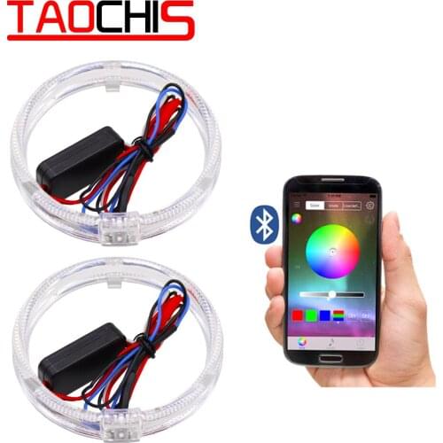TAOCHIS 12v APP RGB Angel Eyes DRL Car LED Headlight Retrofit Light Guide Optical Halo Rings 80mm 95mm White blue green