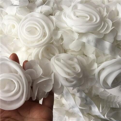 White Chiffon Handmade Flower Lace Border Ribbon For Wedding Dress Curtains Party Home Decor DIY Crafts