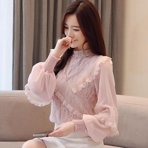 Womens Tops and Blouses 2020 Cotton Linen Blouse Solid Stand Collar Ladies Lace Tops Women Shirts Blusas Feminine Autumn spring