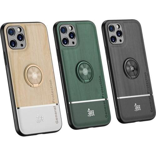 Wood pattern Case For iPhone 11 case 11 Pro metal Bracket Finger Ring Back Cover for iPhone SE 2020 iPhone XR XS MAX 7 8 Plus