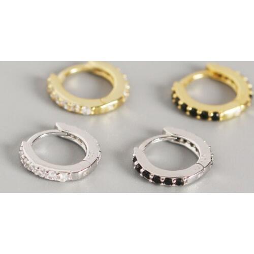 WTLTC Clean Black Cubic Zirconia Hoop Earrings for Women 925 Sterling Sliver Huggie Hoops Earrings Simple Small Tiny Earrings