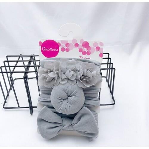 3Pcs/Set Baby Elastic 3 Flower Headbands Hair Girls Bebe Bowknot Hairband Toddler Infants Accessories Set Photography Props