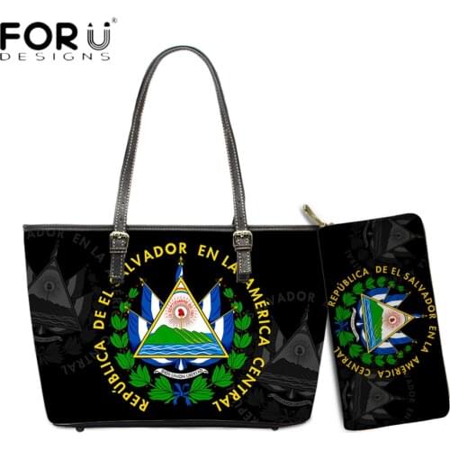 FORUDESIGNS Hot Style Women Totes Bag And Purse 2pcs Set El Salvador Flag Printing Female Band Designs Shoulder Sac A Main