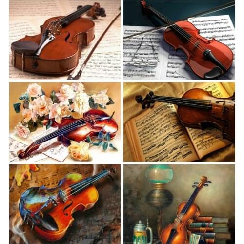 Huacan Diamond Painting Full Drill Violin Mosaic Music Home Decoration Embroidery Scenery Handmade Gift