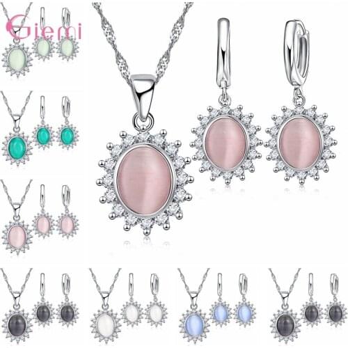 Genuine 925 Sterling Silver Jewelry Sets For Women Necklace Earrings Set Multiple Color For Choice Wholesale Jewelry Accessory