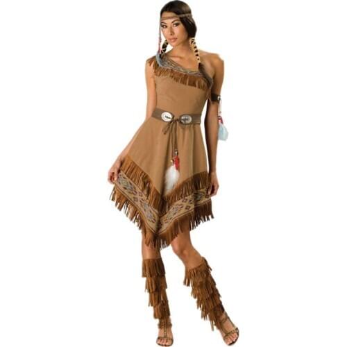Halloween Native Indians Princess Goddess Cosplay Costume Tassel Indian Tribal Stage Performance Dance Dress