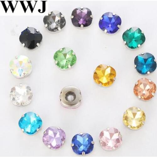 12mm All Colors Sew on Rhinestone Fat Square Shape Glass Stone In Hard Strong OPen Back Metal Claw Setting Sew-on Crystals