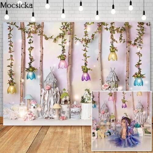 Mocsicka Enchanted Pastel Fairy Woods Cake Smash Photography Backdrop Flower Girl 1st Birthday Photocall Background Photo Studio