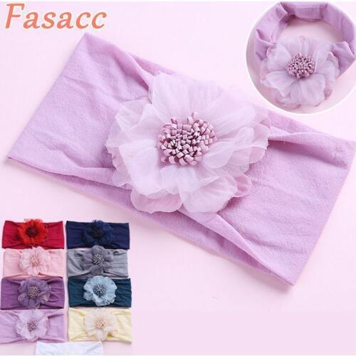 FASACC Little Girls Headbands Fashion Handmade Children Elastic Wide Nylon Flower Headband Head Wraps Children Hair Accessories