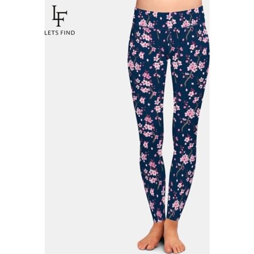 LETSFIND Fashion 3D Cherry Blossom Digital Printing Women Leggings New High Waist Plus Size Soft Slim Fitness Leggings