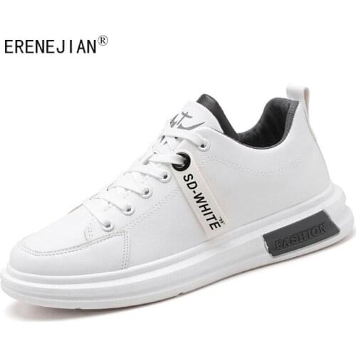 ERENEJIAN Mens Leather White Shoes 2021 Fashion Spring Autumn Non-Slip Sneakers Walkong Shoes Footwear Lace Up