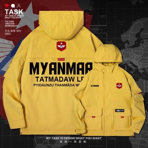 Myanmar Burmese Myanma MMR men jacket hooded air force logo army fan fashion trench coat men new Military mens autumn clothes