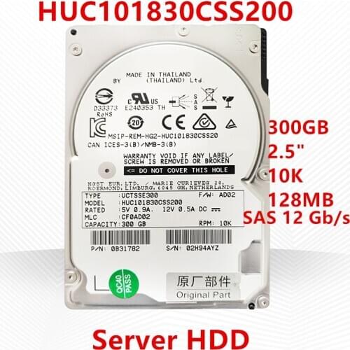 New HDD For Hgst Brand 300GB 2.5" 10K SAS 12 Gb/s 128MB 10000RPM For Internal HDD For Enterprise Class HDD For HUC101830CSS200