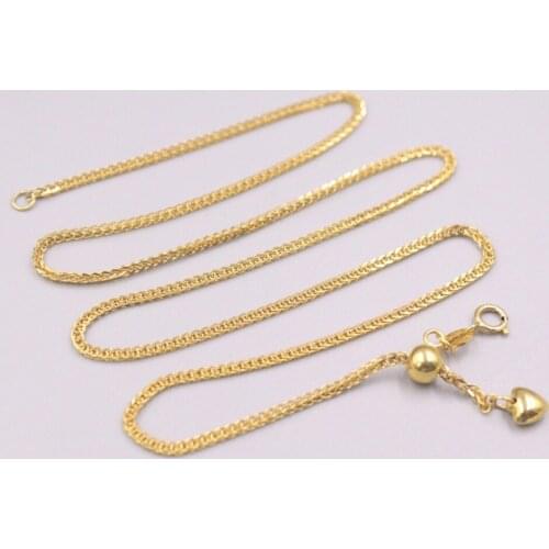 AU750 Pure 18K Yellow Gold Necklace Lucky 1.2mm Width Wheat Chain Adjustable Necklace 4.5g / 18inch For Women Gift