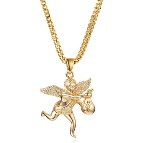 Hip Hop Zircon Necklace Angel Holding Beauty Money Bag Pendant Mens Wild Pendant Personality Trend Decoration Fashion Jewelry