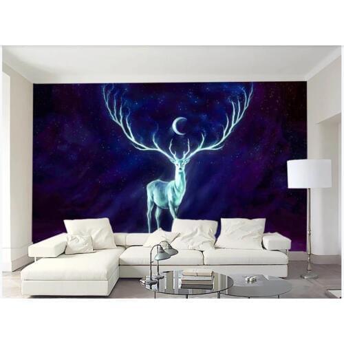 Custom photo wallpapers 3d murals wallpaper for walls European beautiful moon starry hand-painted deer wallpaper background wall